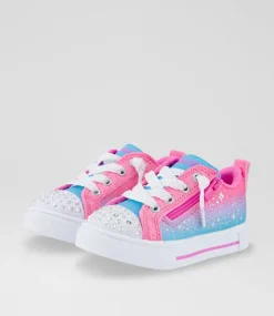 SKECHERS Sport School Shoes-Twinkle Sparks Toddler Pink Purple Blue Canvas Fabric Sneakers