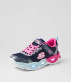 SKECHERS Sport School Shoes-Twisty Glow Junior Navy Multi Fabric Sneakers