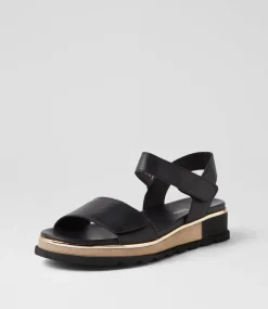 Women TOP END Wedges|Sandals-Ulissa Black Leather Sandals