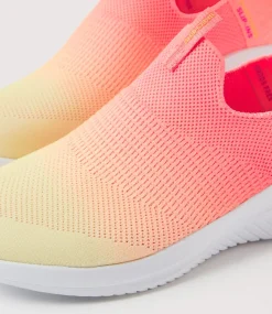 Women SKECHERS Sneakers-Ultra Flex 3 Beauty Blend Neon Pink Yellow Mesh Sneakers