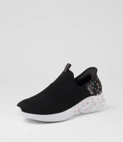 Women SKECHERS Sneakers-Ultra Flex 3 Bloom On Black Multi Mesh Sneakers