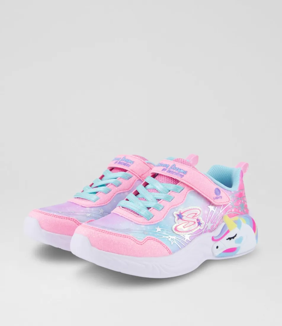 SKECHERS Sport School Shoes-Unicorn Dreams Junior Pink Turquoise Sneakers