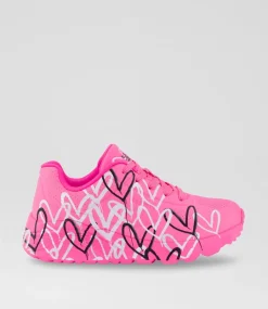 SKECHERS Sport School Shoes-Uno Lite Junior Hot Pink Fabric Sneakers