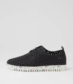Women I LOVE BILLY Flats-Usho Black Butterfly Nubuck Pu Lace Up Flats