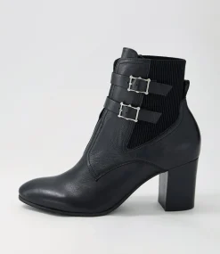 Women TOP END Boots-Utoast Black Leather Elastic Ankle Boots