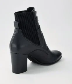 Women TOP END Boots-Utoast Black Leather Elastic Ankle Boots
