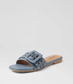 Women I LOVE BILLY Sandals|Flats-Vanrennes Blue Patent Synthetic Sandals