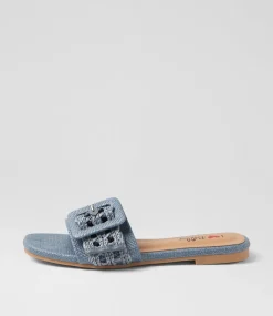 Women I LOVE BILLY Sandals|Flats-Vanrennes Blue Patent Synthetic Sandals