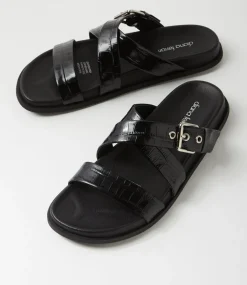 Women DIANA FERRARI Flats|Sandals-Vileen Black Leather Sandals