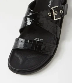 Women DIANA FERRARI Flats|Sandals-Vileen Black Leather Sandals