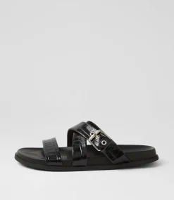Women DIANA FERRARI Flats|Sandals-Vileen Black Leather Sandals