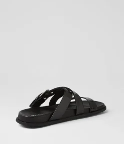 Women DIANA FERRARI Flats|Sandals-Vileen Black Leather Sandals