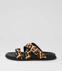 Women DIANA FERRARI Flats|Sandals-Vileen Leopard Black Leather Sandals