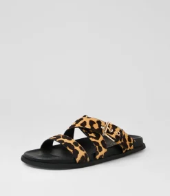 Women DIANA FERRARI Flats|Sandals-Vileen Leopard Black Leather Sandals