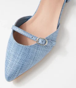 Women I LOVE BILLY Flats-Vinda Blue Synthetic Raffia Flat Shoes