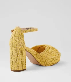Women TOP END Heels|Sandals-Voday Yellow Synthetic Raffia Sandals