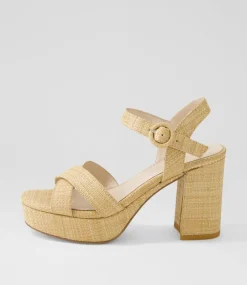 Women TOP END Heels-Vostie Camel Synthetic Raffia Sandals