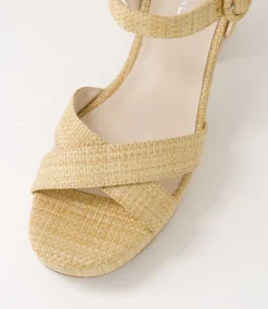 Women TOP END Heels-Vostie Camel Synthetic Raffia Sandals