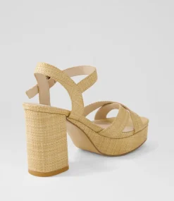 Women TOP END Heels-Vostie Camel Synthetic Raffia Sandals