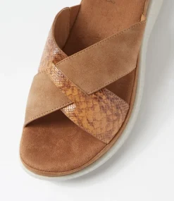 Women I LOVE BILLY Flats|Sandals-Vrenkie Tan Snake Sandals