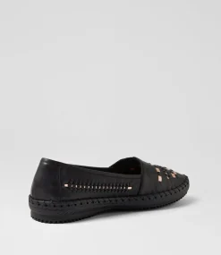 Women SUPERSOFT Loafers|Flats-Wandies Black Rose Gold Leather Loafers