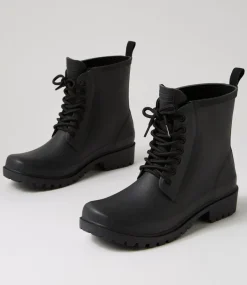 Women COLORADO Boots|Comfort-Wells Black Lace Up Gumboots