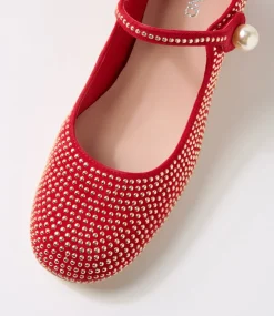 Women TOP END Mary Janes|Heels-Welos Red Suede Mary Jane Heels