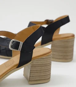 Women DIANA FERRARI Heels|Sandals-Whells Black Leather Sandals