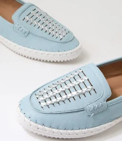 Women SUPERSOFT Comfort|Flats-Wineta Light Blue Silver Leather Flat Shoes