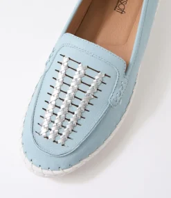 Women SUPERSOFT Comfort|Flats-Wineta Light Blue Silver Leather Flat Shoes