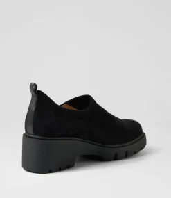 Women TOP END Heels-Xila Black Stretch Microsuede Heels