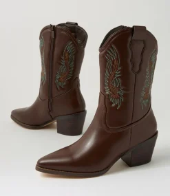 Women I LOVE BILLY Boots-Yeehaw Choc Green Stitch Calf Boots