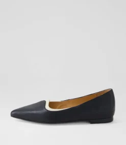 Women TOP END Flats-Yibbie Black Milk Leather Ballet Flats