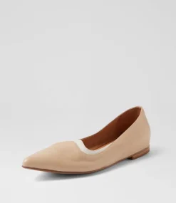 Women TOP END Flats-Yibbie Camel Ivory Leather Ballet Flats