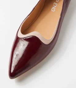 Women TOP END Flats-Yibbie Wine Nude Patent Leather Ballet Flats