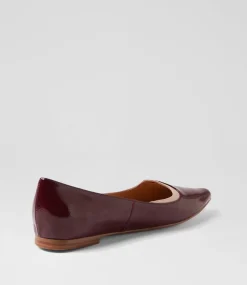 Women TOP END Flats-Yibbie Wine Nude Patent Leather Ballet Flats