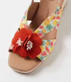 Women SUPERSOFT Comfort|Heels-Zenea Fruit Salad Orange Leather Suede Sandals