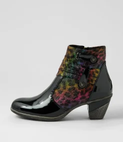 Women I LOVE BILLY Boots-Zeppie Black Rainbow Leopard Patent Pu Fabric Ankle Boots