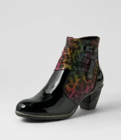 Women I LOVE BILLY Boots-Zeppie Black Rainbow Leopard Patent Pu Fabric Ankle Boots