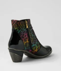 Women I LOVE BILLY Boots-Zeppie Black Rainbow Leopard Patent Pu Fabric Ankle Boots