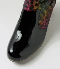 Women I LOVE BILLY Boots-Zeppie Black Rainbow Leopard Patent Pu Fabric Ankle Boots