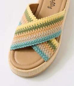 Women I LOVE BILLY Sandals-Zerzule Blue Zigzag Fabric Sandals
