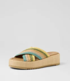 Women I LOVE BILLY Sandals-Zerzule Blue Zigzag Fabric Sandals