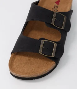 Women I LOVE BILLY Slides|Flats-Zigie Black Nubuck Pu Sandals