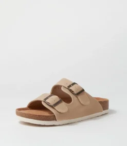Women I LOVE BILLY Slides|Flats-Zigie Stone Nubuck Pu Sandals