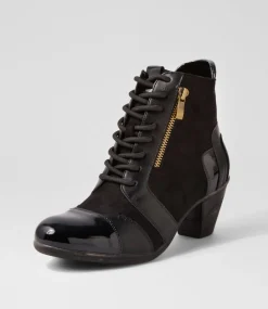 Women I LOVE BILLY Boots-Zolika Black Mix Multi Lace Up Boots