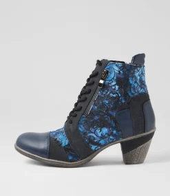 Women I LOVE BILLY Boots-Zolika Navy Swirl Multi Lace Up Boots