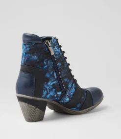 Women I LOVE BILLY Boots-Zolika Navy Swirl Multi Lace Up Boots