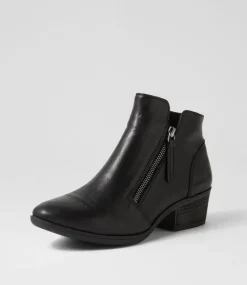 Women DIANA FERRARI Boots-Zoner Black Leather Ankle Boots