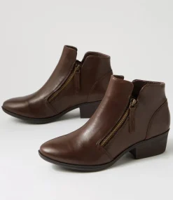 Women DIANA FERRARI Boots-Zoner Choc Dark Brown Leather Ankle Boots
